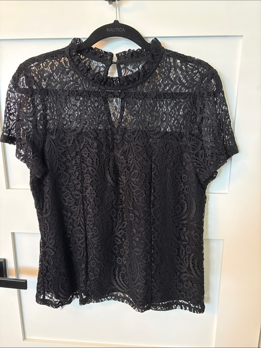 Black Lace Short-Sleeve Top